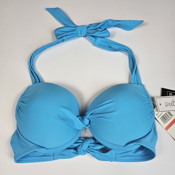 Salt + Cove Women Juniors Blue Strappy Push Up Padded 2 Piece Bikini Set Size XS - Picture 3 of 14